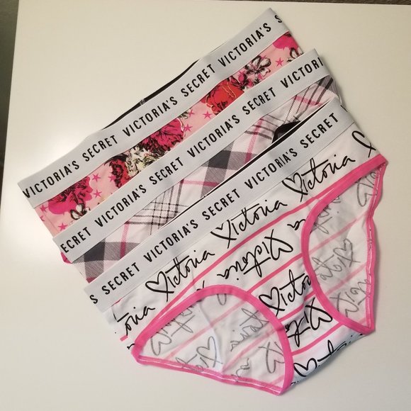 BUNDLE! NWT 3 prs Victoria's Secret Cotton Logo Waist Hiphugger Panty, Size S - Picture 1 of 5